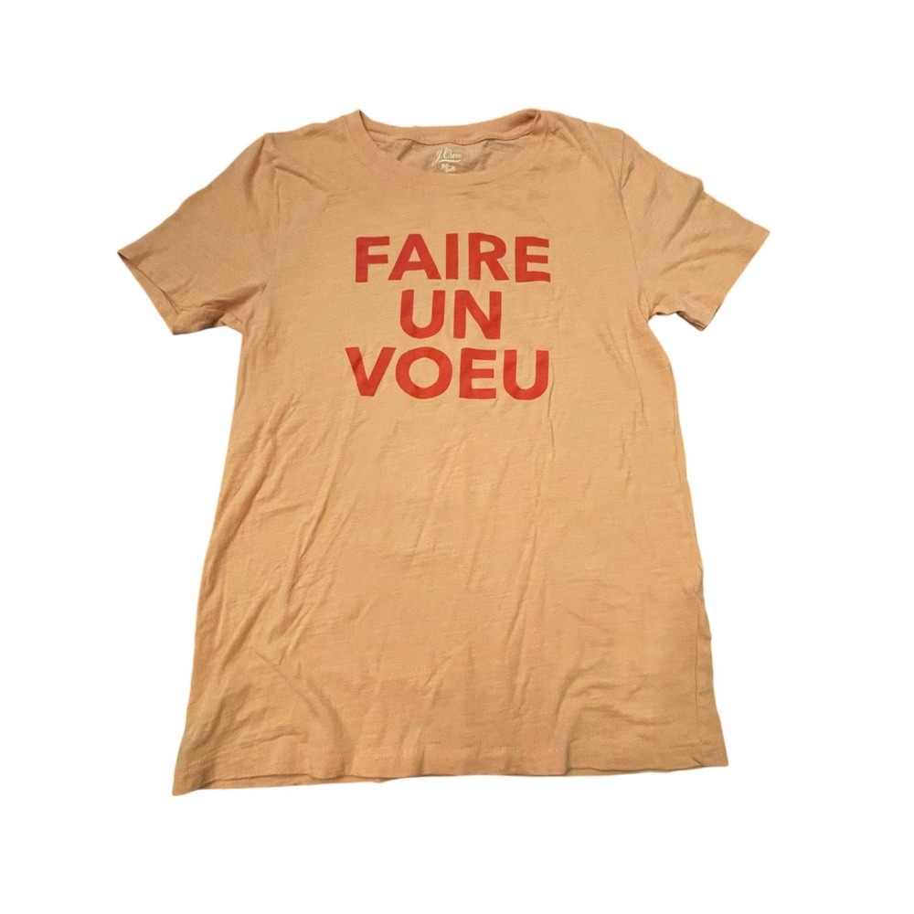 J.Crew Womens XS Peach Faire Un Voeu Graphic Slub Cotton T-Shirt Short Sleeve